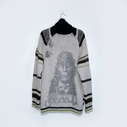 analog by burton knit wool blend indian chief cardigan with patch - size medium