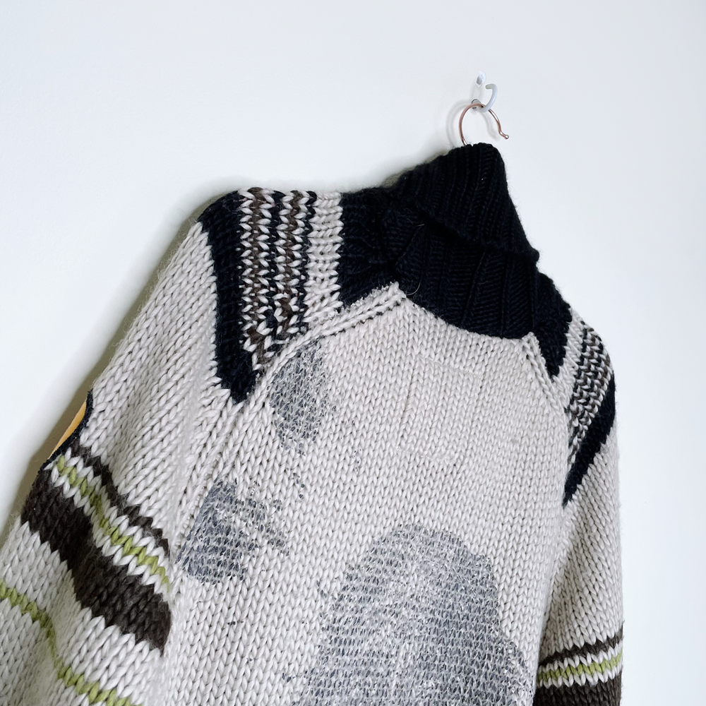 analog by burton knit wool blend indian chief cardigan with patch - size medium