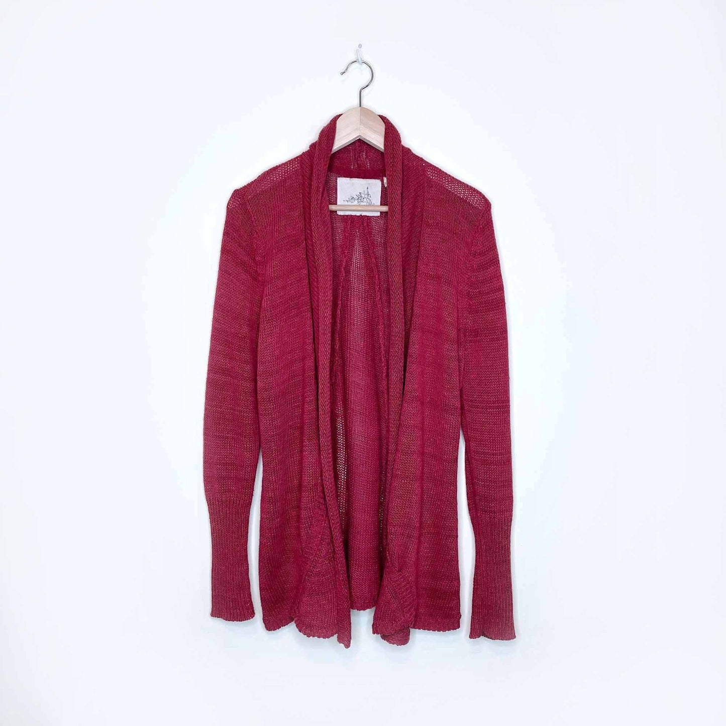angel of the north red linen open cardigan sweater - size medium