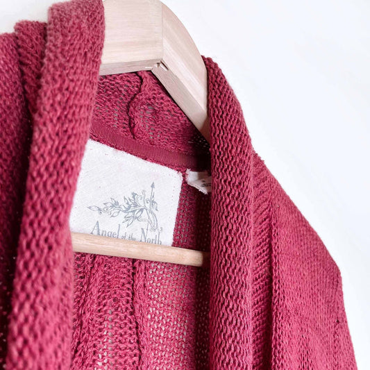angel of the north red linen open cardigan sweater - size medium
