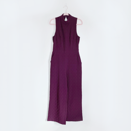 eva franco charley textured stretch knit high neck jumpsuit - size xs