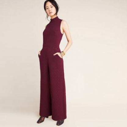 eva franco charley textured stretch knit high neck jumpsuit - size xs