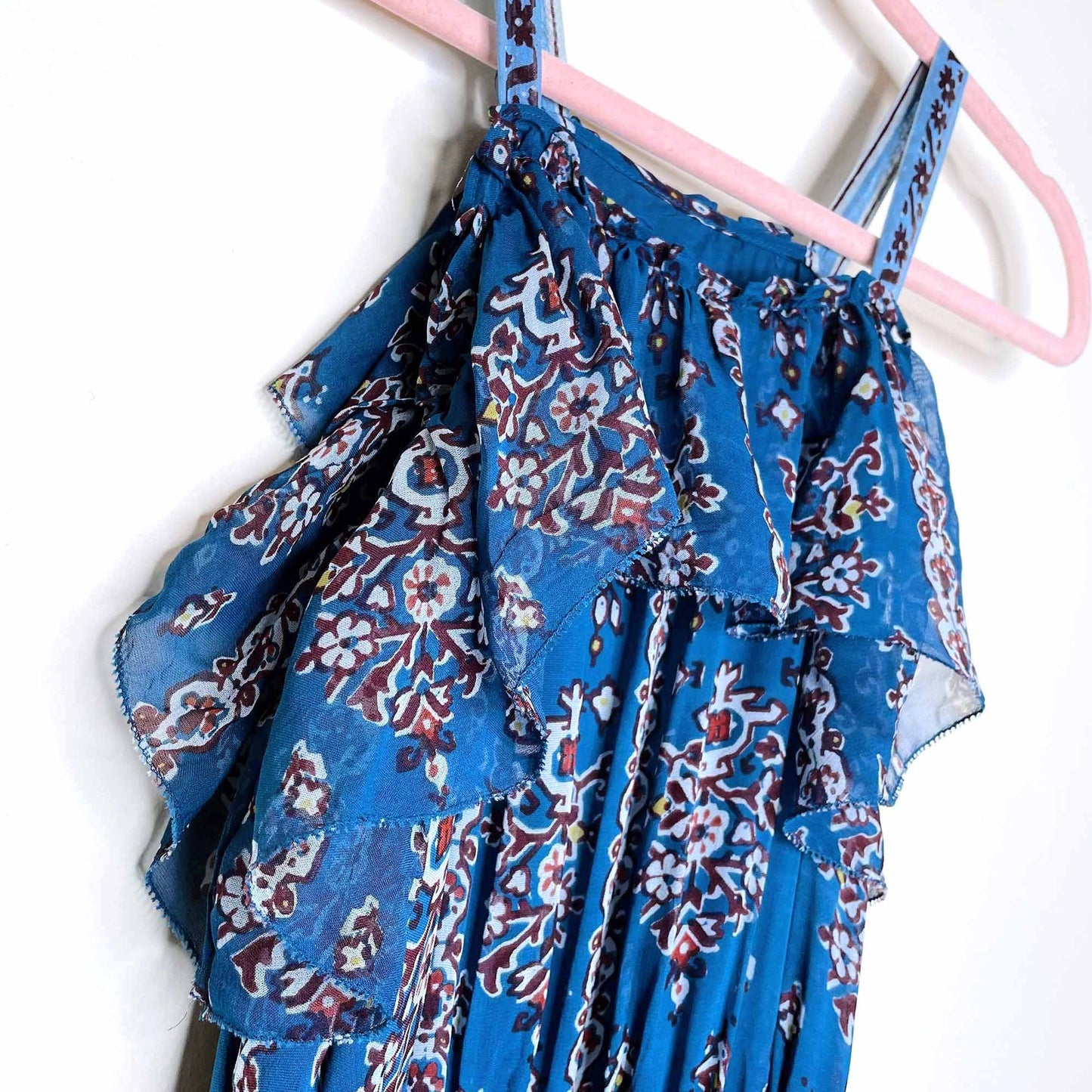 by anthropologie sasha ruffled boho maxi dress - size xs