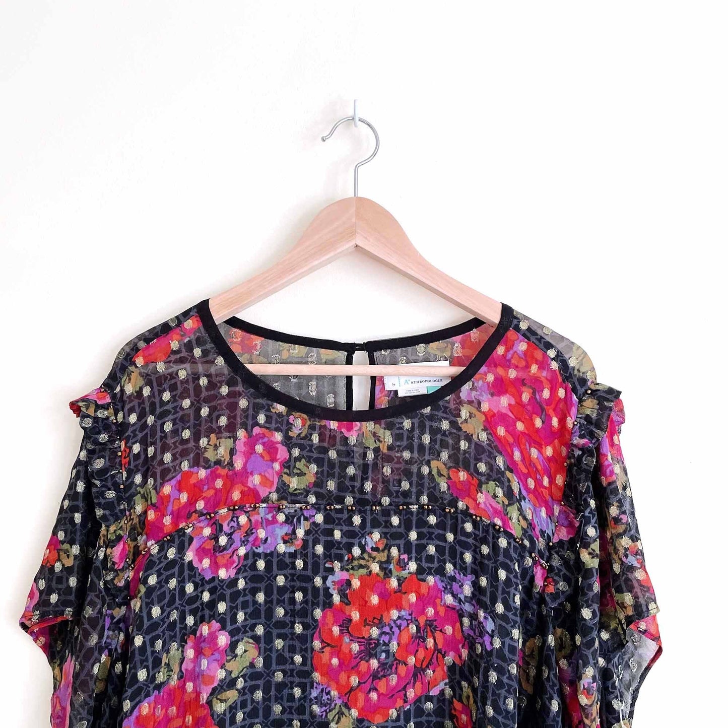 by anthropologie rose chiffon gold dot blouse - size 26W