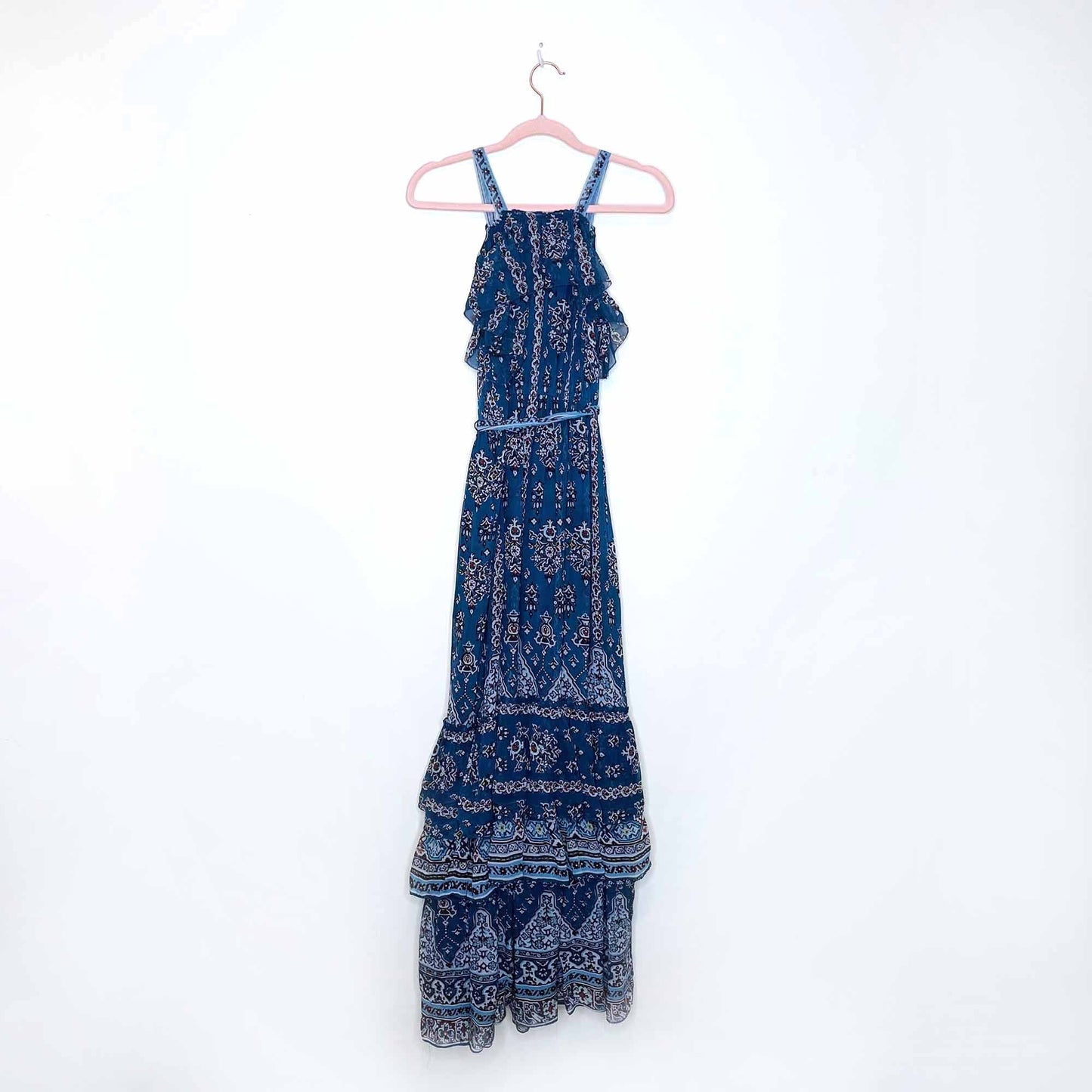 by anthropologie sasha ruffled boho maxi dress - size xs
