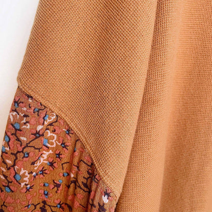 by anthropologie annette v-neck waffle top with floral sleeve - size xl