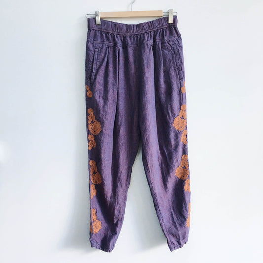 anthropologie embroidered linen pants - size xs