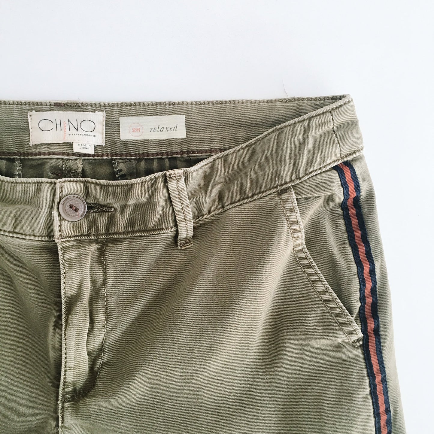 Anthropologie Relaxed Striped Chino in Moss - size 28