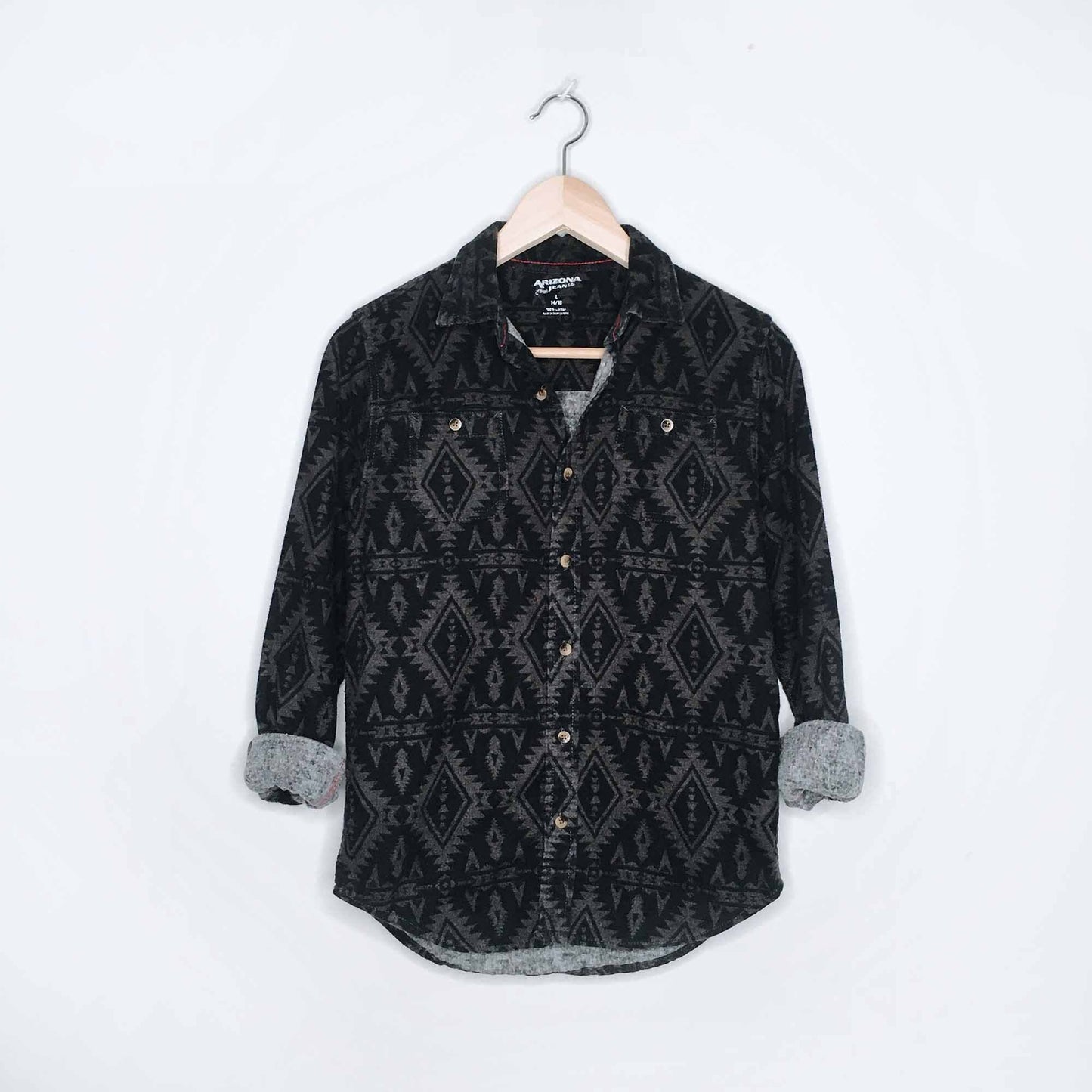 Arizona Jeans aztec navajo flannel button down shirt - size Youth Large