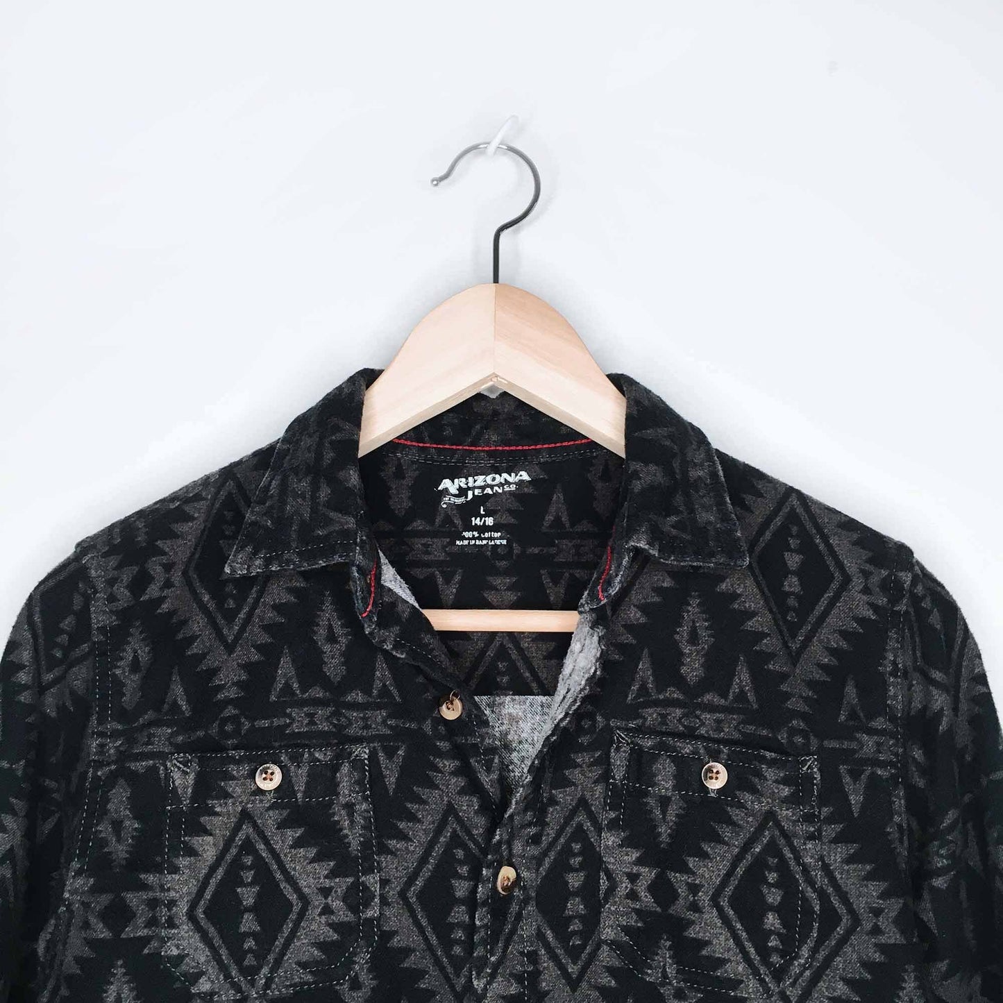 Arizona Jeans aztec navajo flannel button down shirt - size Youth Large