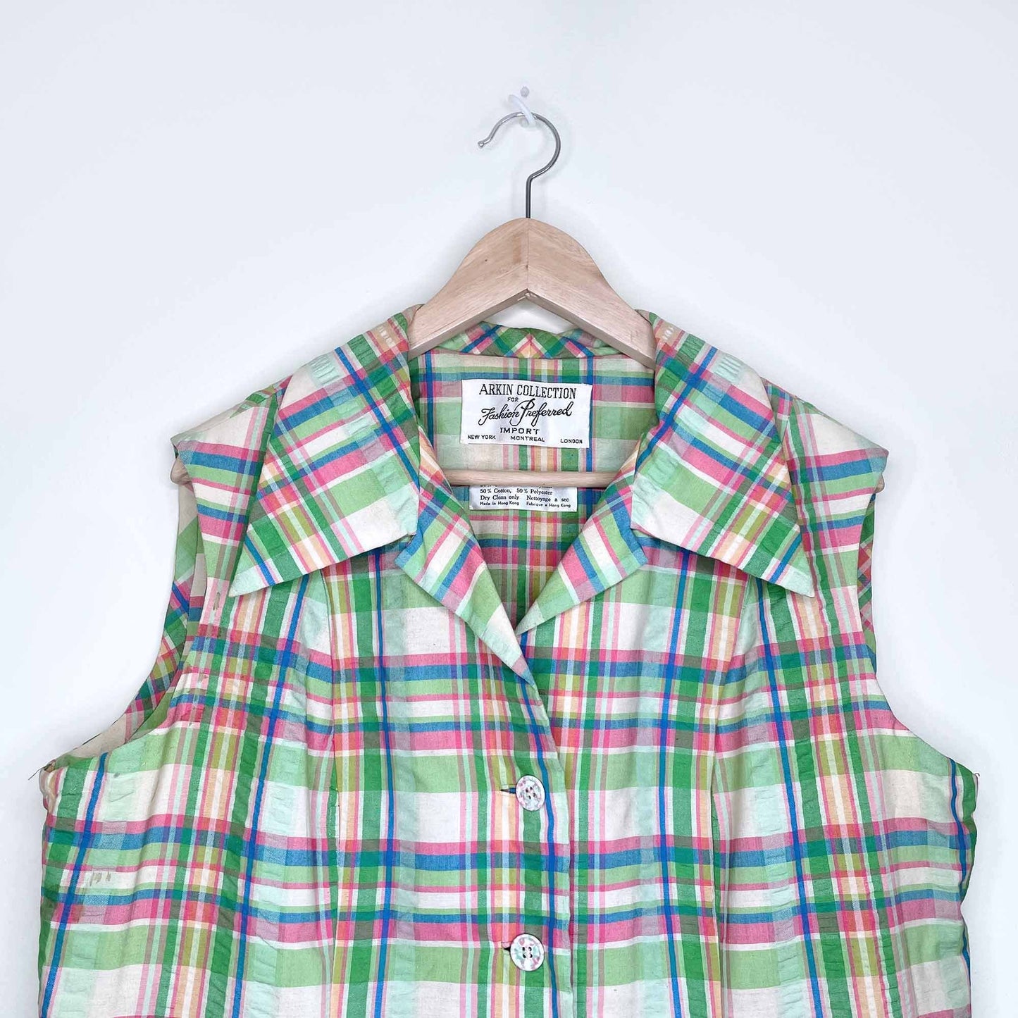 vintage arkin collection colourful plaid sleeveless buttondown shirt dress - size large