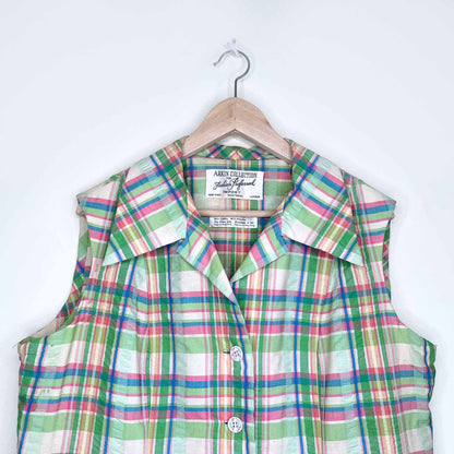 vintage arkin collection colourful plaid sleeveless buttondown shirt dress - size large