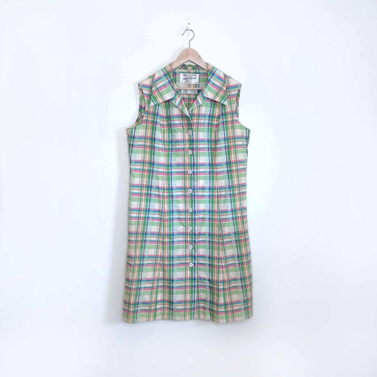 vintage arkin collection colourful plaid sleeveless buttondown shirt dress - size large