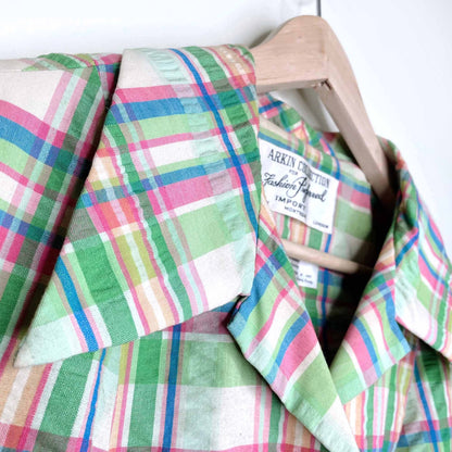 vintage arkin collection colourful plaid sleeveless buttondown shirt dress - size large