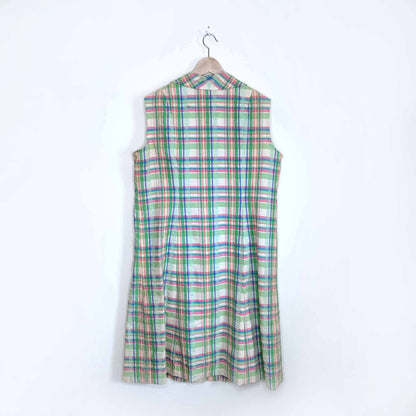 vintage arkin collection colourful plaid sleeveless buttondown shirt dress - size large