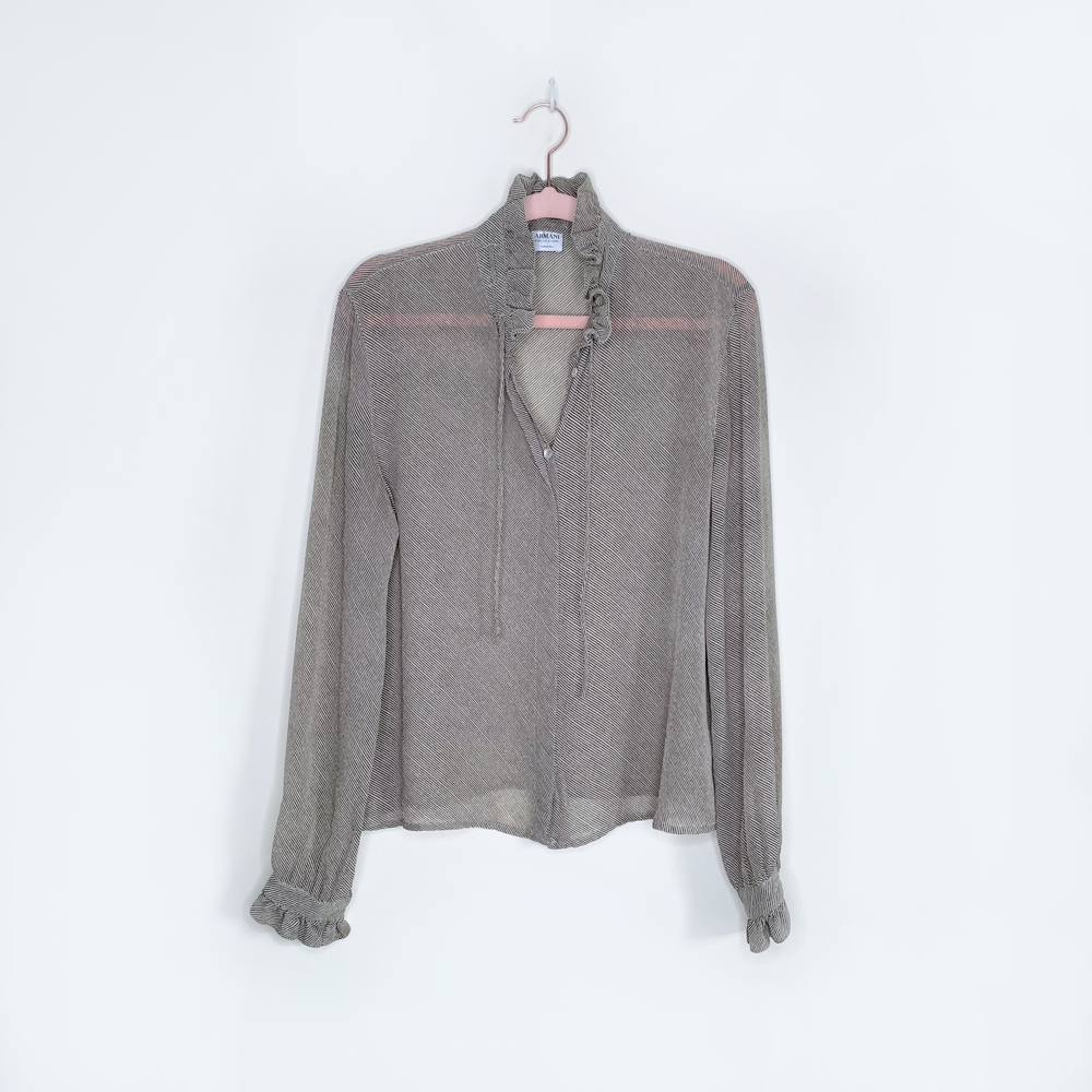 armani collezioni silk chiffon high ruffle neck blouse - size sm/med