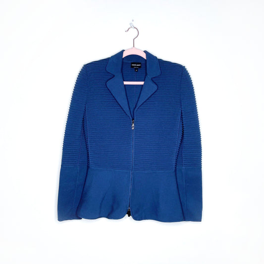 giorgio armani ribbed peplum full zip jacket - size 40