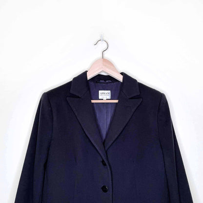 armani collezioni navy blue long wool overcoat - size 12
