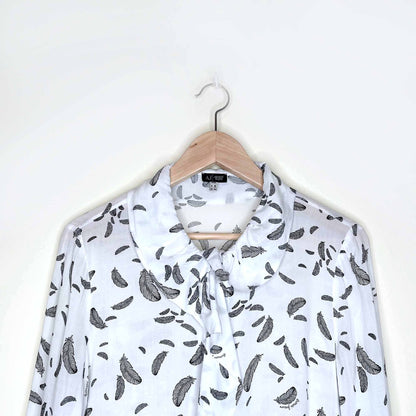 armani jeans ruffle collar drape feather button down blouse - size 8
