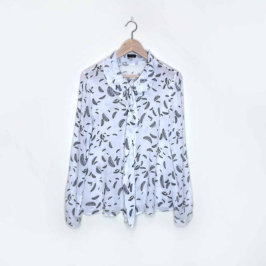 armani jeans ruffle collar drape feather button down blouse - size 8