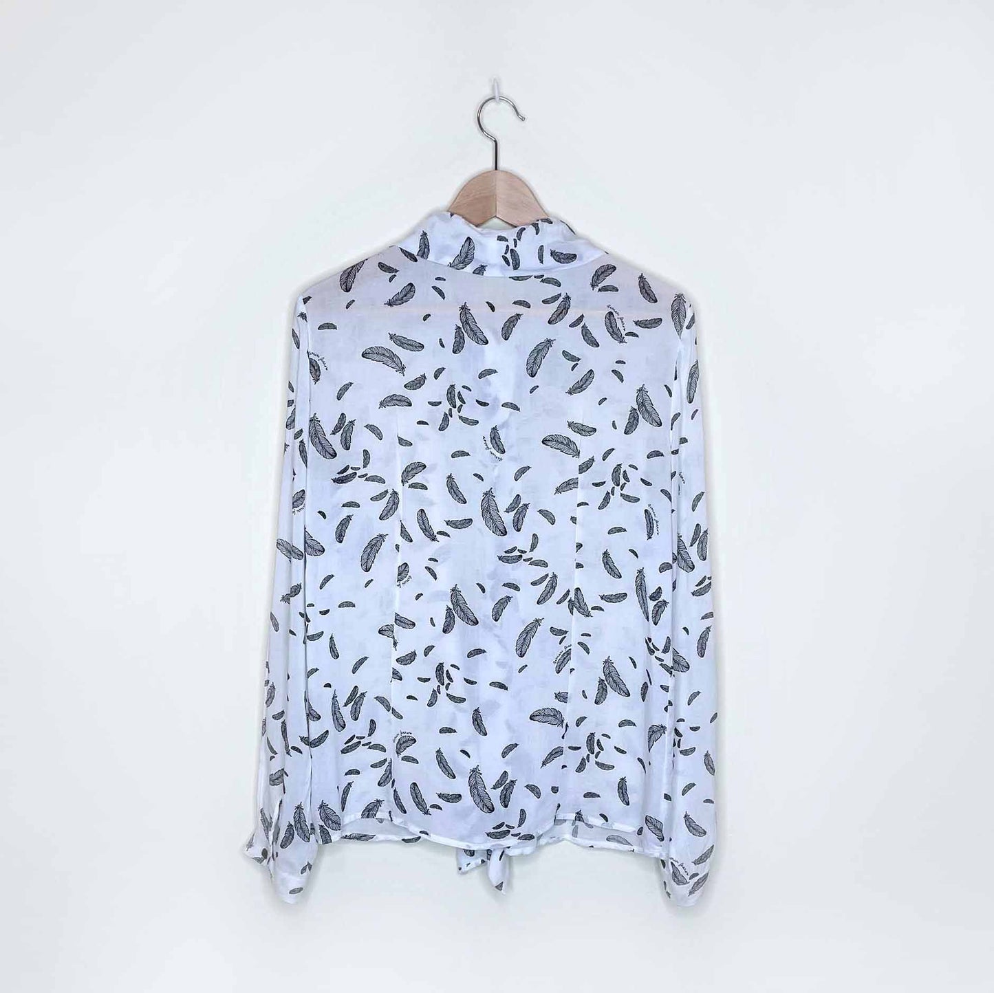 armani jeans ruffle collar drape feather button down blouse - size 8