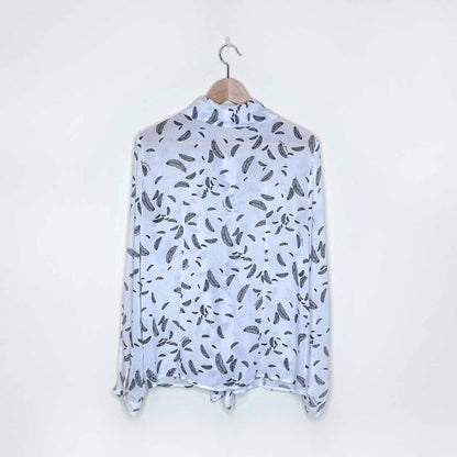 armani jeans ruffle collar drape feather button down blouse - size 8