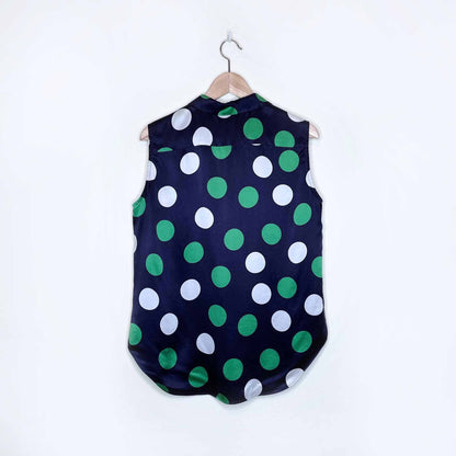 armani jeans polka dot sleeveless silk button down blouse - size medium
