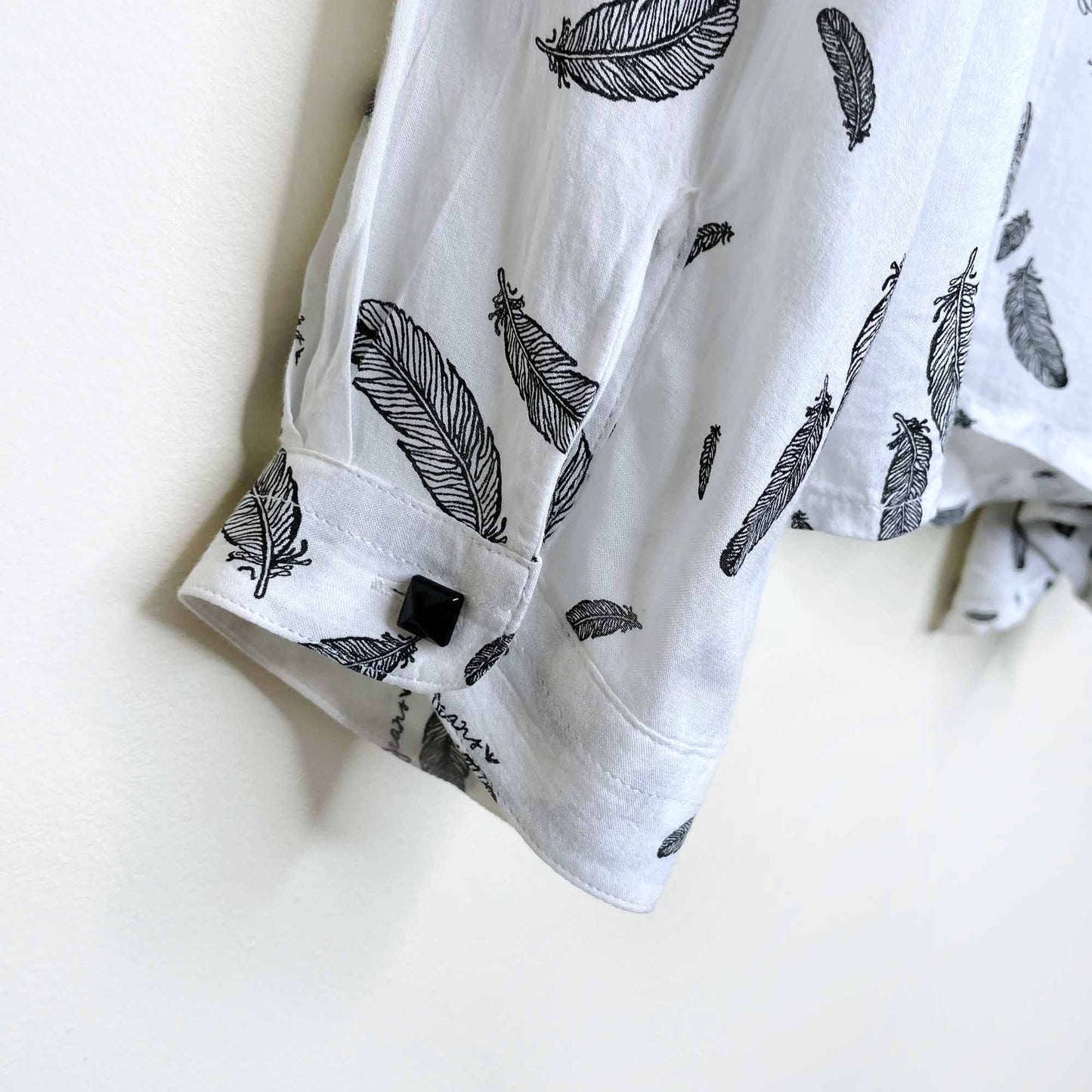 armani jeans ruffle collar drape feather button down blouse - size 8