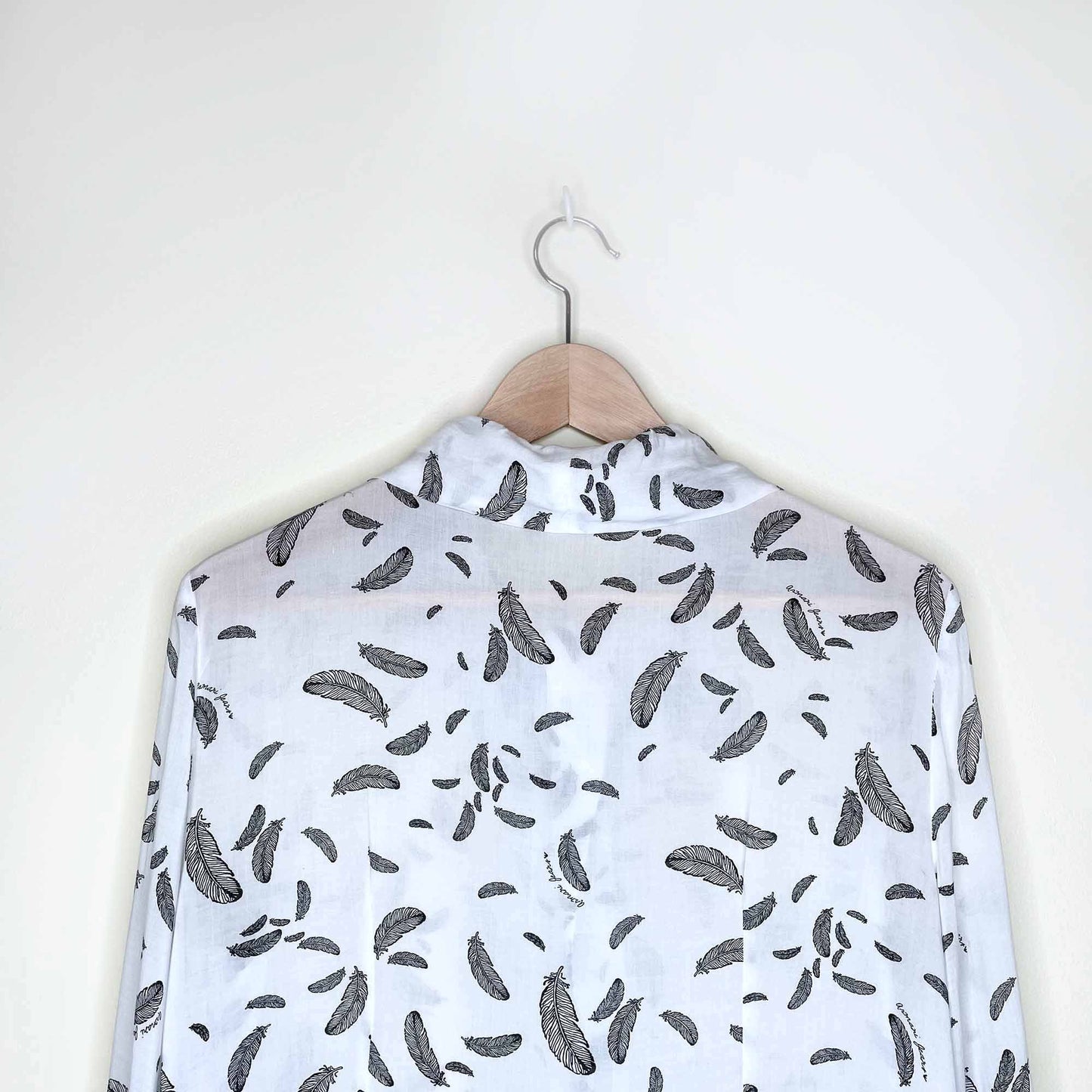 armani jeans ruffle collar drape feather button down blouse - size 8