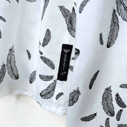 armani jeans ruffle collar drape feather button down blouse - size 8