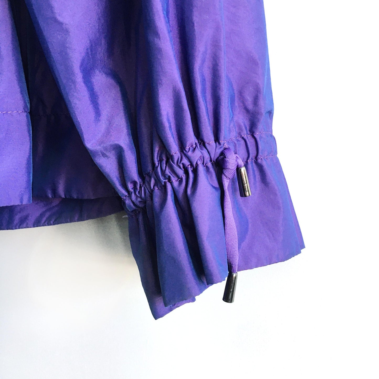 armani collezioni irredescent purple ruched waterproof jacket - size 8