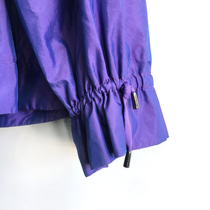 armani collezioni irredescent purple ruched waterproof jacket - size 8