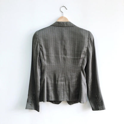 emporio armani grey wool-silk pin stripe single button blazer - size 40