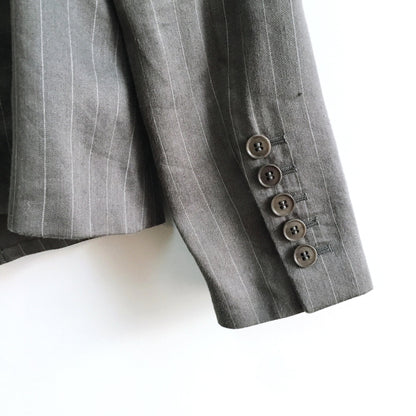 emporio armani grey wool-silk pin stripe single button blazer - size 40