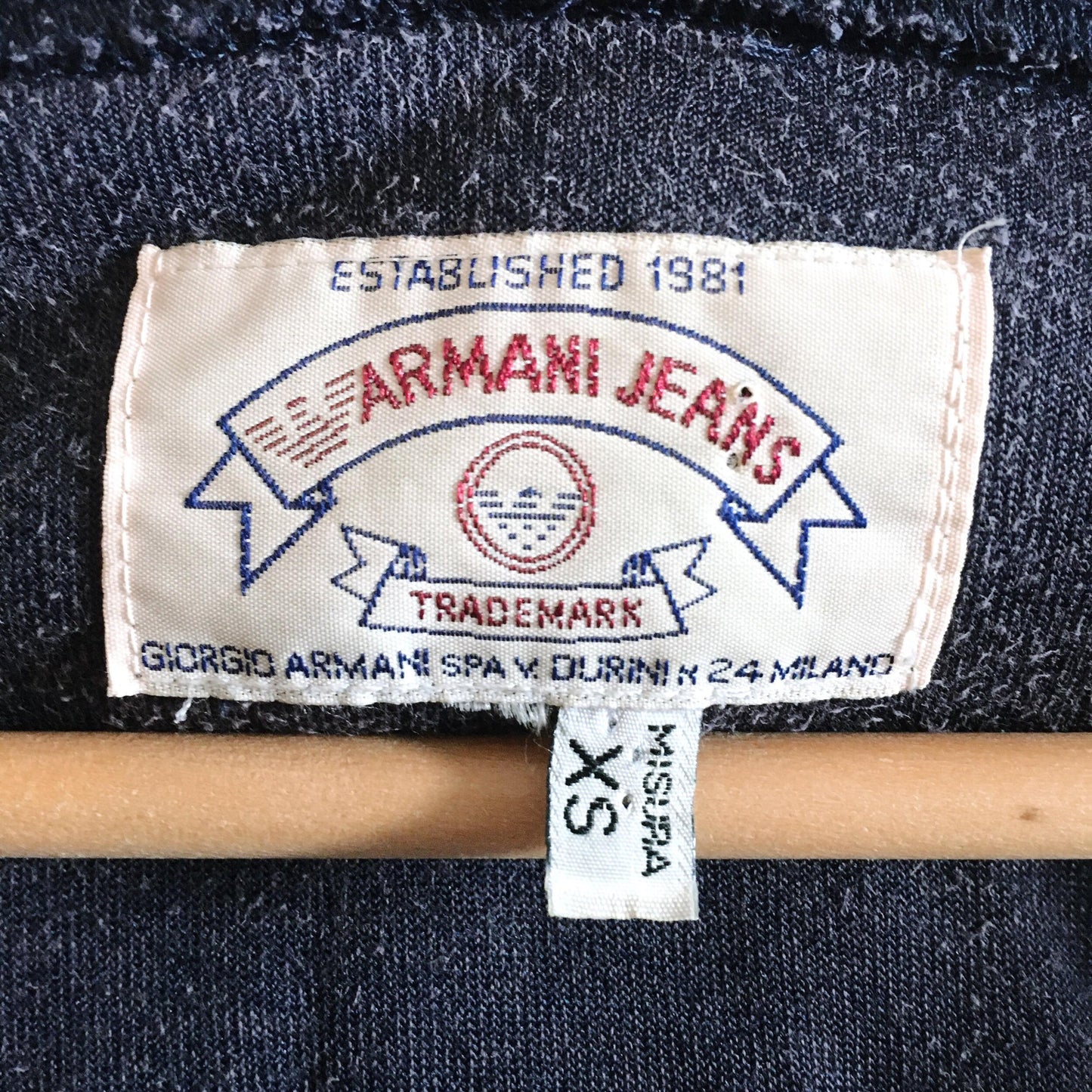 vintage armani velour 1/4 zip hoodie - size xs