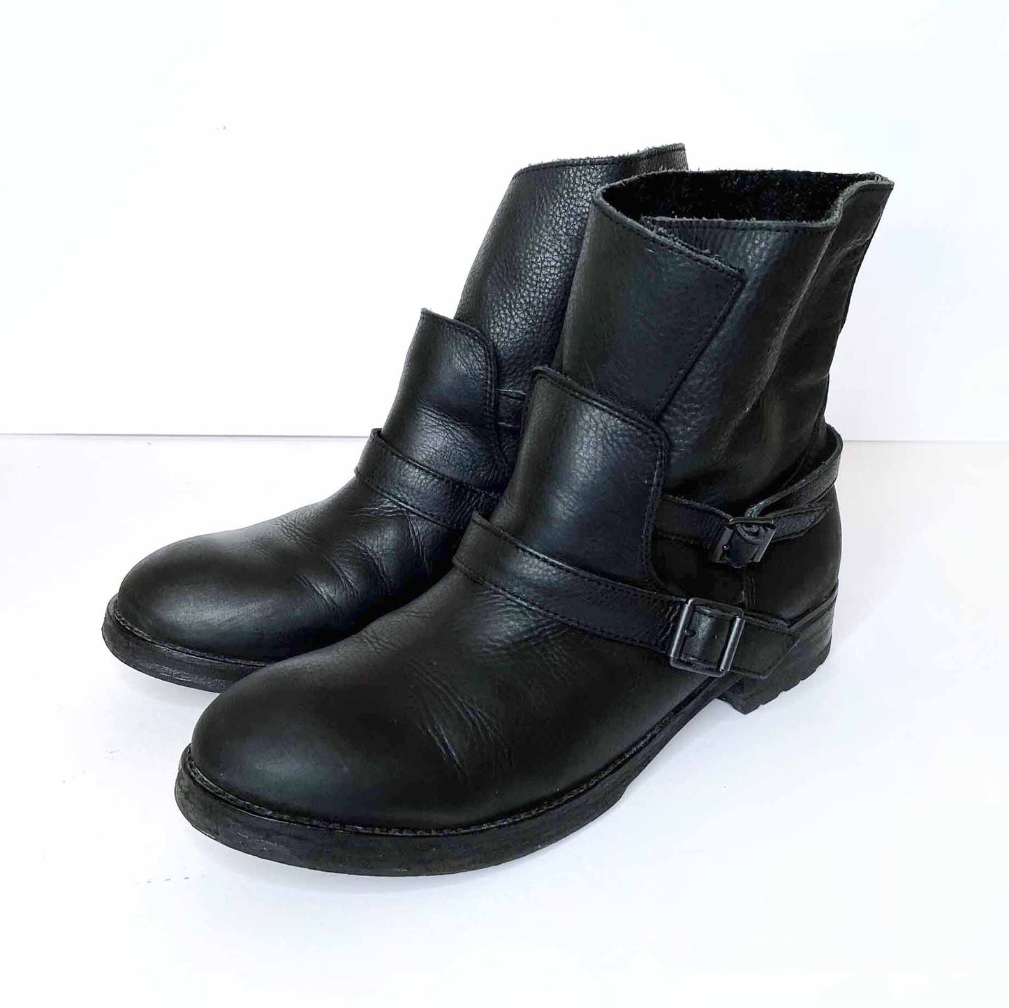 ash reverso black leather ankle moto boots - size 40