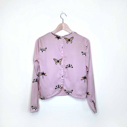 stradivarius pink button back butterfly top - size medium
