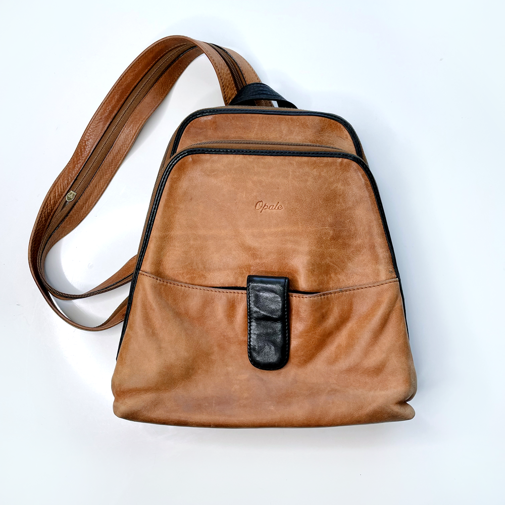 vintage opale tan leather backpack