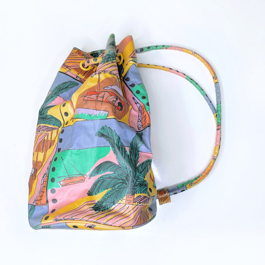 vintage ken done tropical sling bucket bag backpack