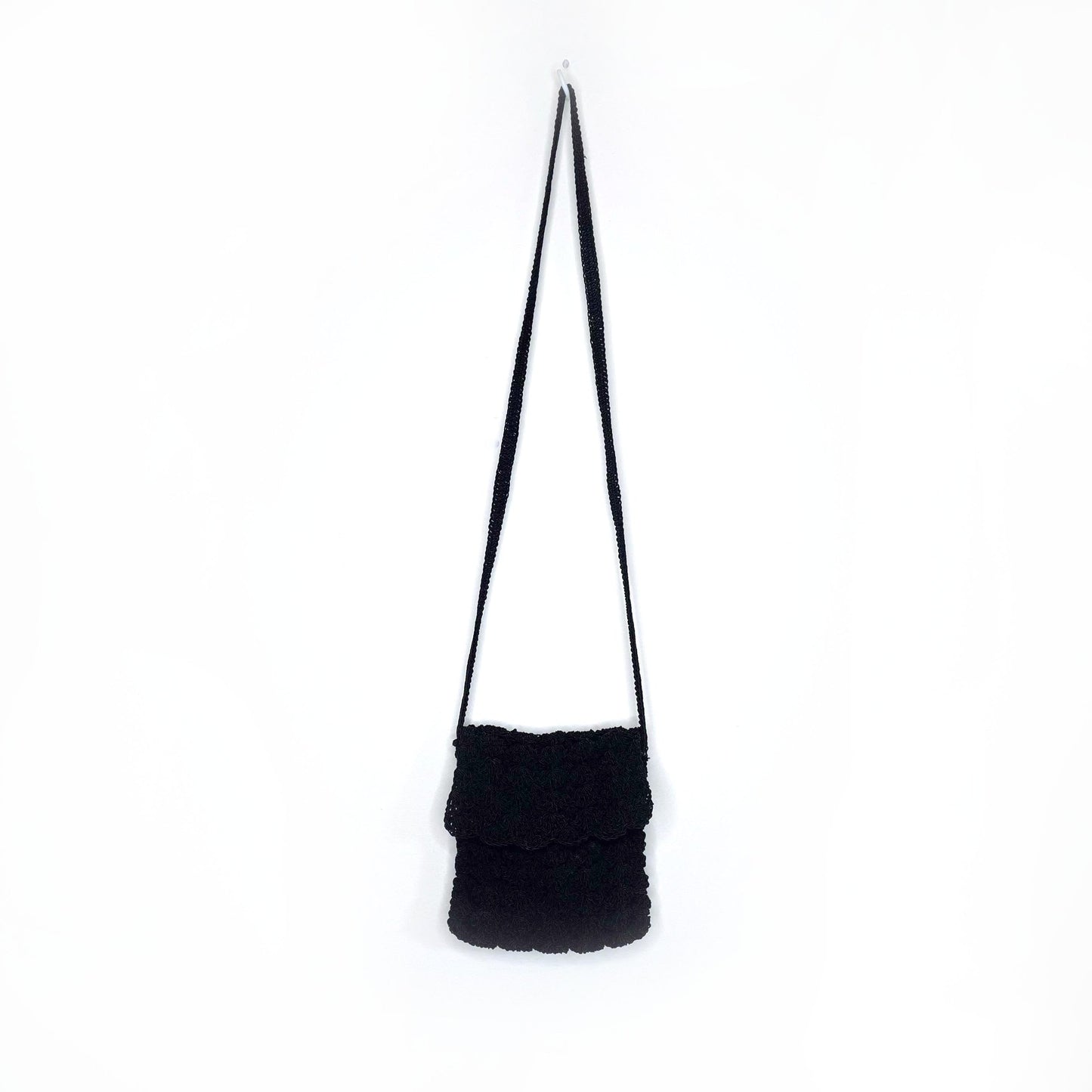 black crochet cross body bag with matching coin purse
