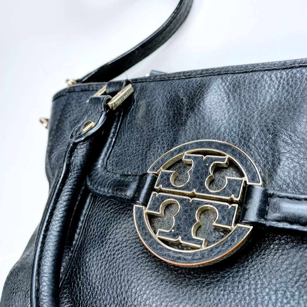 tory burch black leather amanda middy satchel cross body