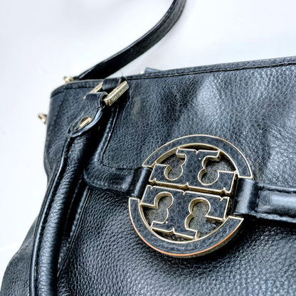 tory burch black leather amanda middy satchel cross body