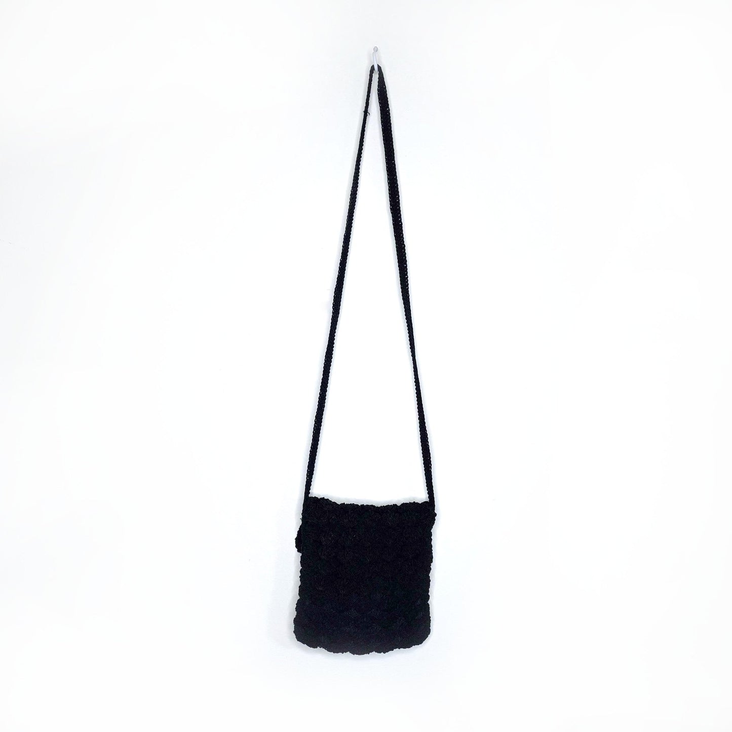 black crochet cross body bag with matching coin purse