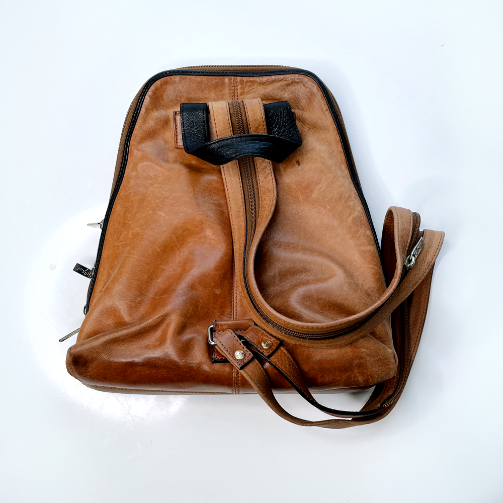 vintage opale tan leather backpack