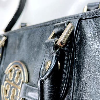 tory burch black leather amanda middy satchel cross body