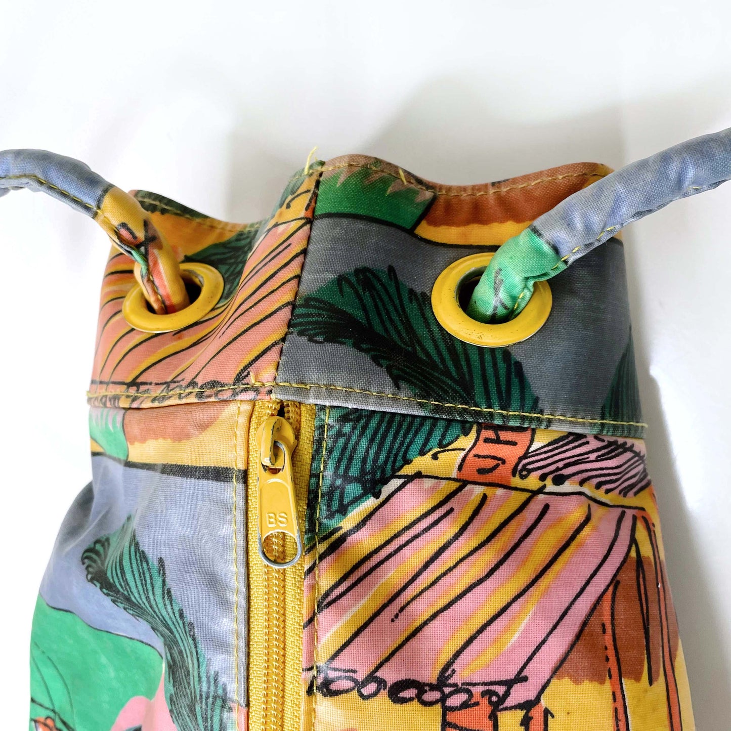 vintage ken done tropical sling bucket bag backpack
