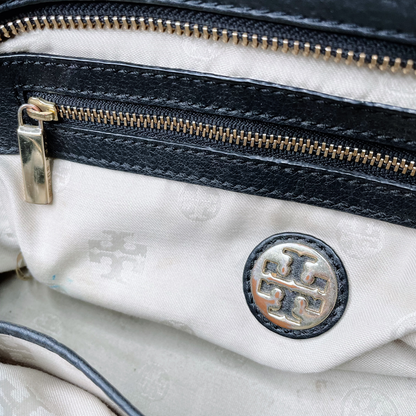 tory burch black leather amanda middy satchel cross body