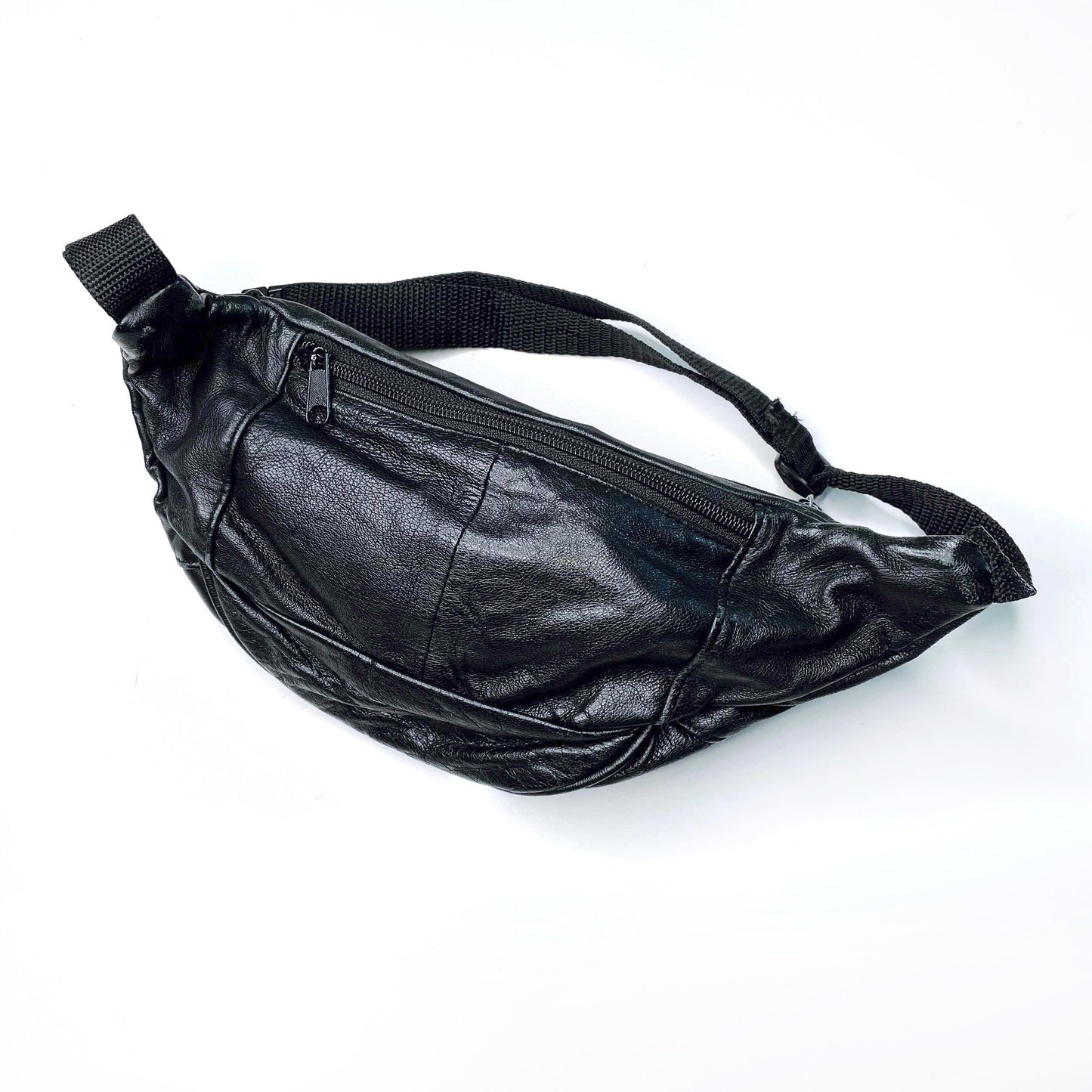 vintage black leather fanny pack with polar bear crest