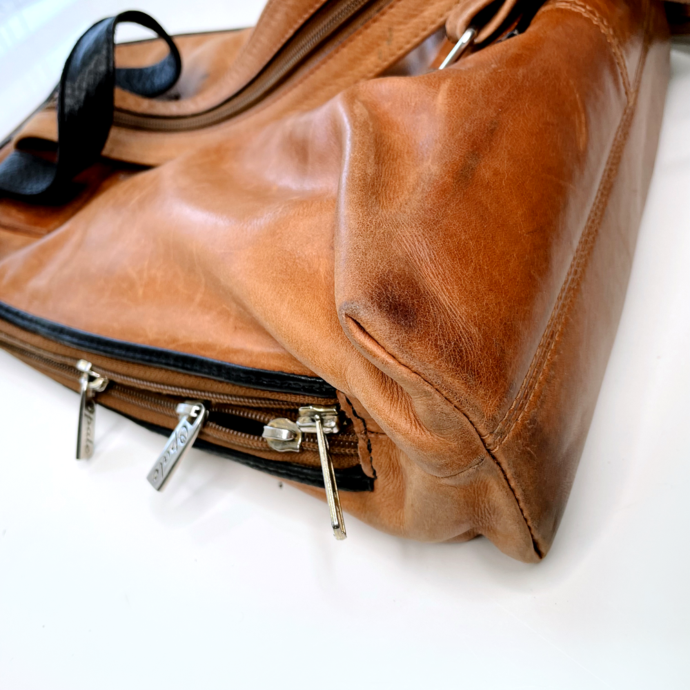 vintage opale tan leather backpack