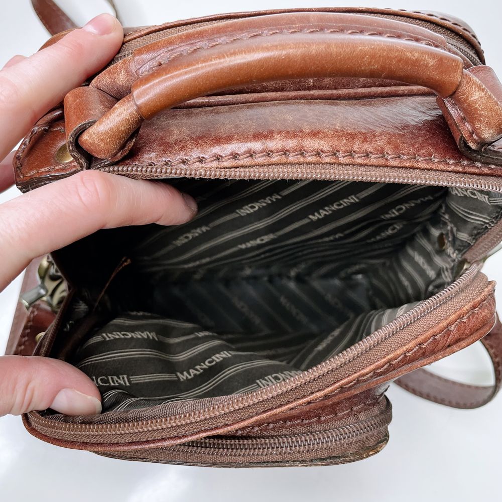 vintage mancini arizona buffalo leather luggage crossbody bag